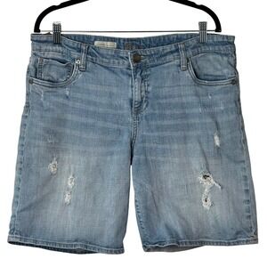 KUT from the Kloth Catherine Boyfriend Short Distressed Light Wash Denim Size 14